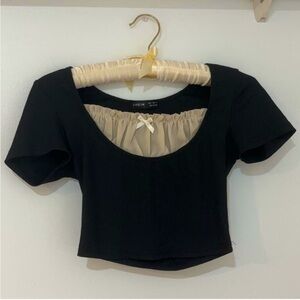 Black and Cream crop top with bow